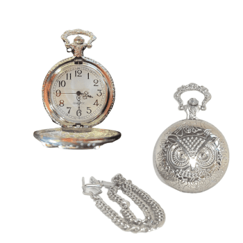 PQ8187 - Silver Pocket watch OWL