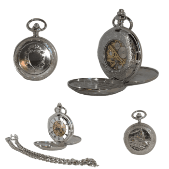 Double  opening - Silver Train Pocketwatch MECHANICAL PW5