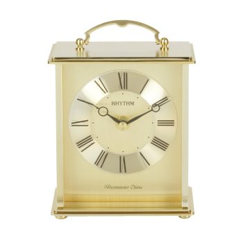 RHYTHM Westminster Chime Strike Gold Finish Metal Mantel Clock CRH254NR18