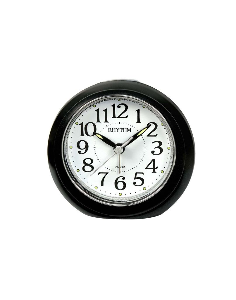 RHYTHM BEDSIDE CLOCK METALLIC BLACK CRE882NR02 Timecentre