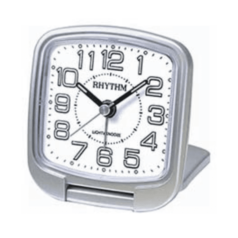 RHYTHM TRAVEL BEDSIDE CLOCK SILVER – CGE602NR19