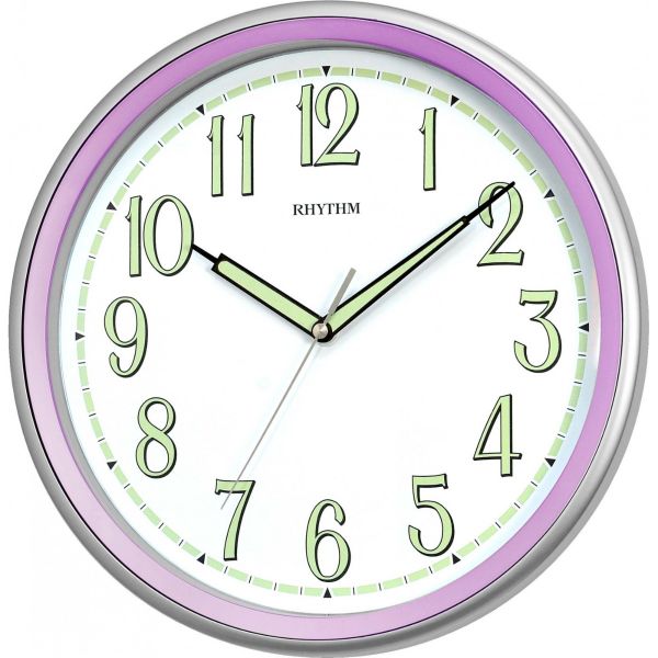 RHYTHM WALL CLOCK PURPLE CMG548NR12 GLOW IN THE DARK Timecentre