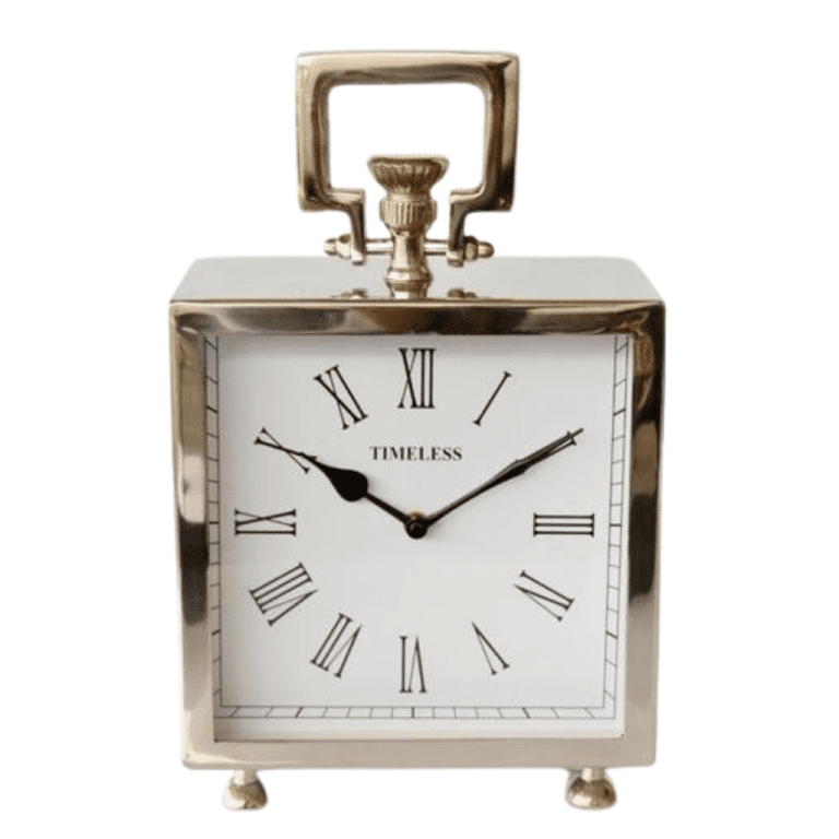 LARGE SQUARE NICKEL TABLE CLOCK 32X20X11