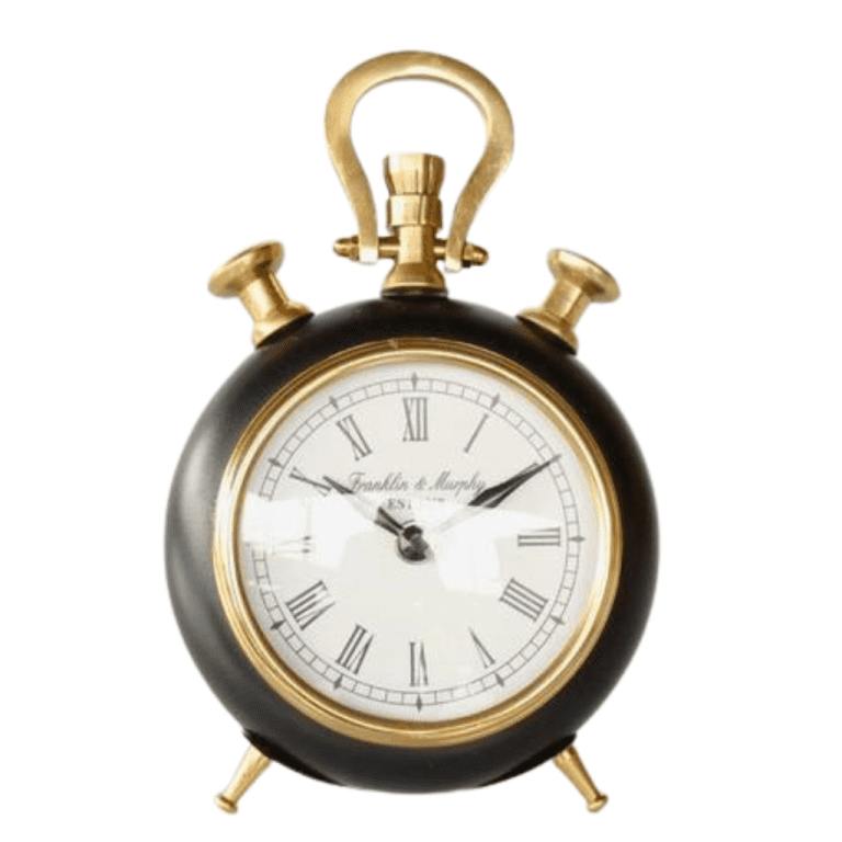 Small Black & Brass Standing Table Clock