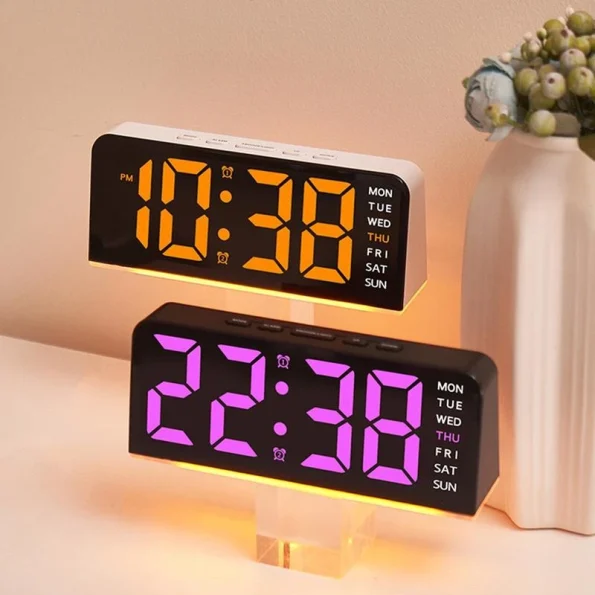 GH9001 LED Digital Alarm Clock with Date - Black / Blue Light - Image 3